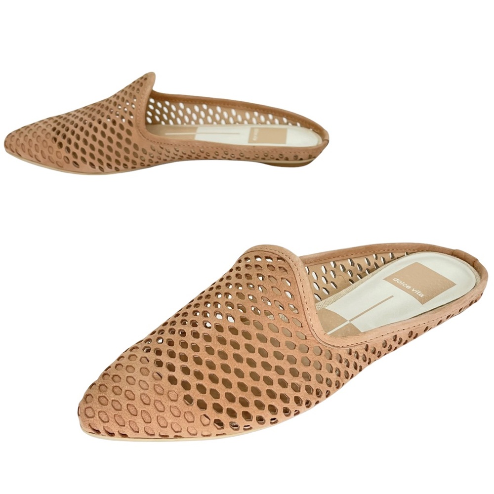 Dolce Vita Grant Tan Perforated Nubuck Leather Womens Flat Mules Size 6M - Picture 15 of 15